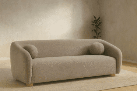 Modway Holland 85 Inch Minimalist Curved Back Sofa in Taupe