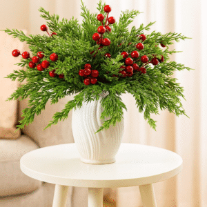 Artificial Pine Branches with Red Berry Stems, 10.5"