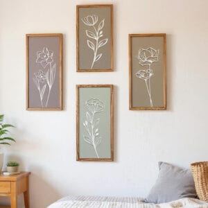 3D Wooden Floral Bathroom Wall Decor (Set of 4)