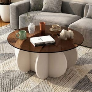 Round Table, Modern Glass Coffee Table for Living Room