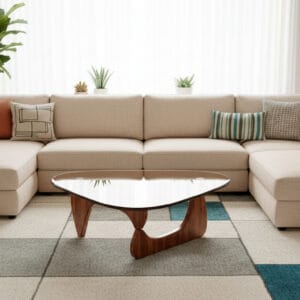 Mid Century Modern Center Table with Glass Top and Wood