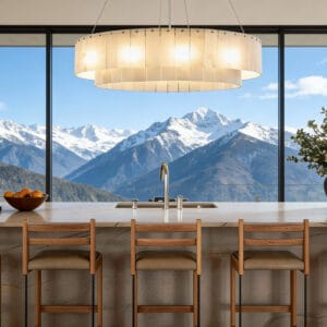 Alabaster Modern Luxury Round Chandelier: 31" Natural Marble