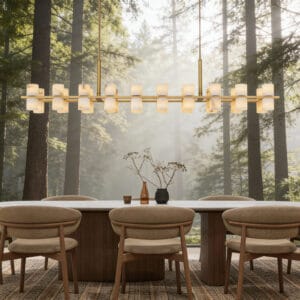 Alabaster Rectangular Brass Chandelier – 54″ Modern Pendant Light