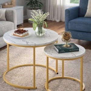 Modern White & Gold Nesting Coffee Tables (Set of 2)
