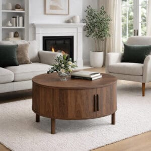 Coffee Table for Living Room with Cabinets & Sliding Doors