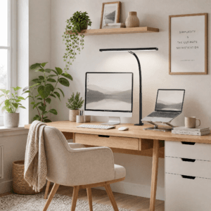 LED Desk Lamp with Clamp, 17" Stepless Dimming Light, Black