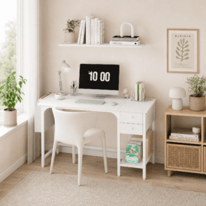 Lufeiya White Small Desk with Drawers